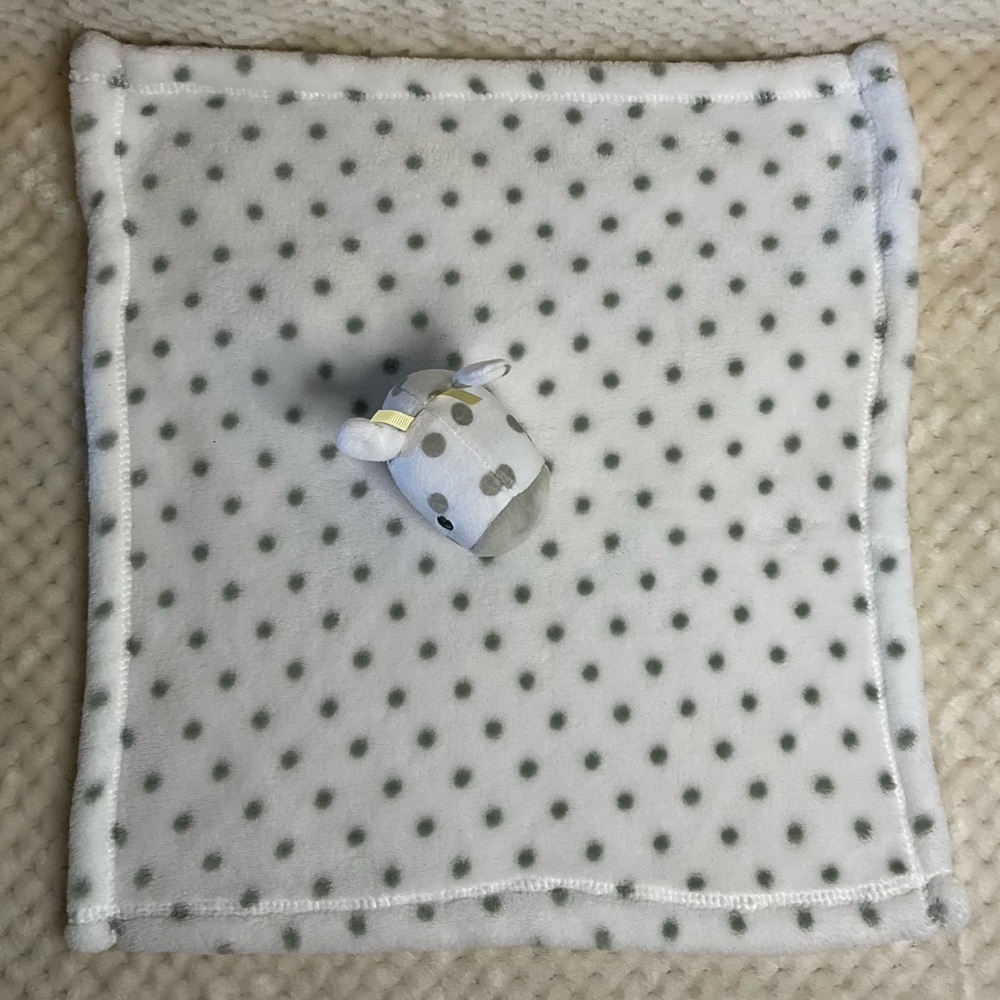 Primark Baby Plush Giraffe Lovey White with Grey Polka Dots Security Blanket Toy